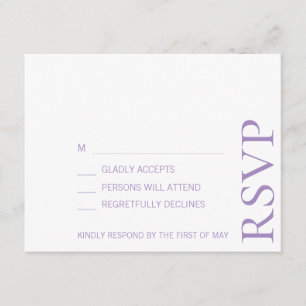 Einfache Minimalistische Elegant-Lavendel-Hochzeit RSVP Karte