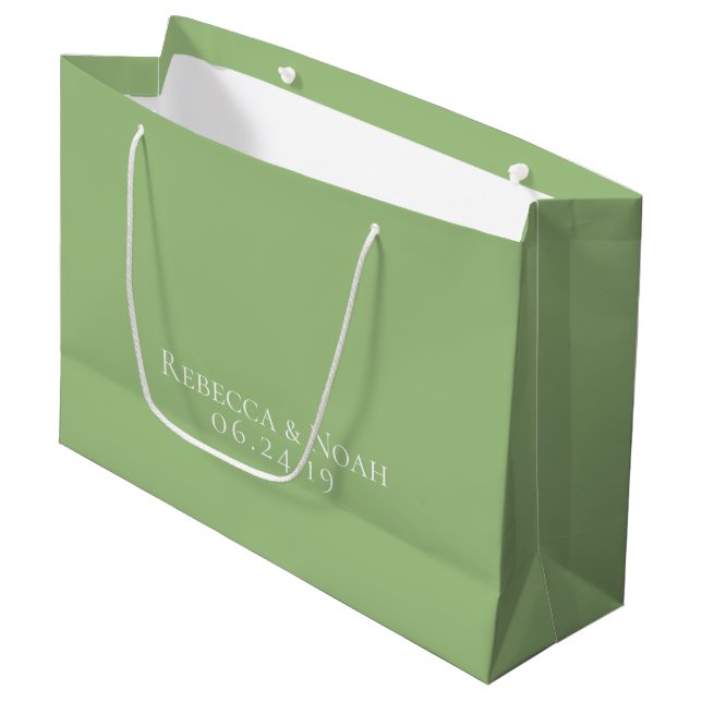 Einfache Minimalistische, elegante Sage Text Weddi Große Geschenktüte (Vorderseite Schrägansicht)