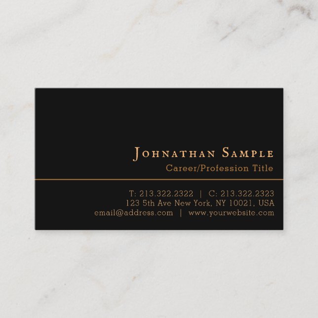 Einfache Minimalistische Elegante Schwarz und Gold Visitenkarte (Vorderseite)