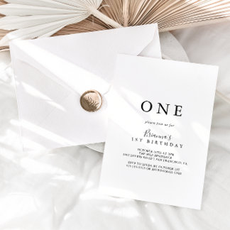 Einfache Minimalistische Erste Geburtstagsparty Einladung