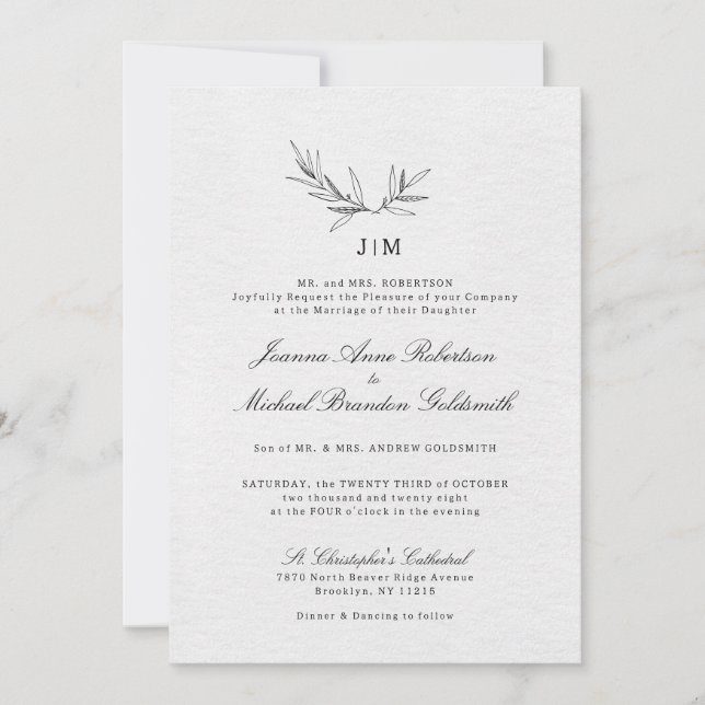 Einfache Minimalistische Eukalyptus-Hochzeit Einladung (Vorderseite)