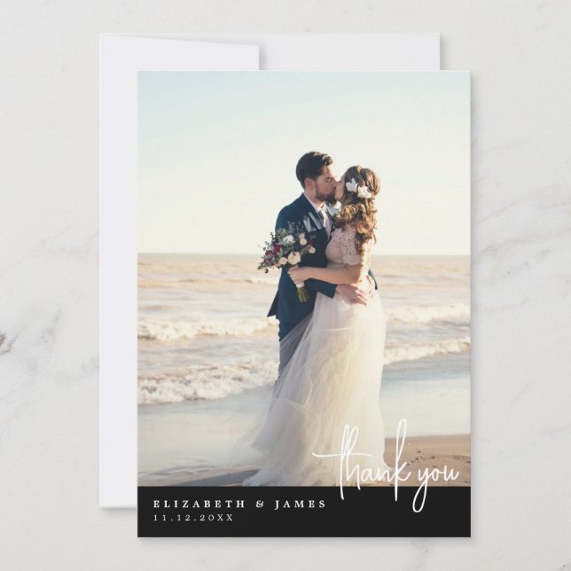 Einfache Minimalistische Foto Hochzeit Dankeschön  Dankeskarte (Vorderseite)