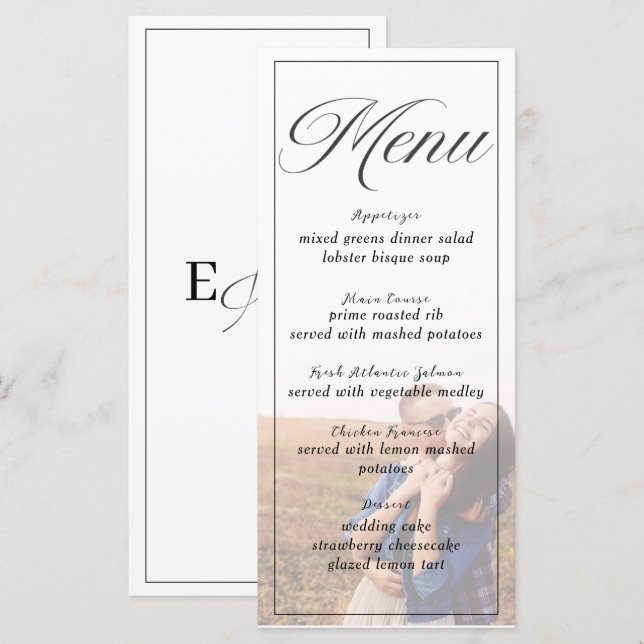 Einfache Minimalistische Foto-Hochzeitkarte Menükarte (Vorne/Hinten)