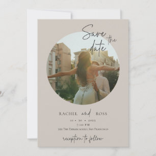 Einfache minimalistische Fotos   Beige Hochzeit  Einladung