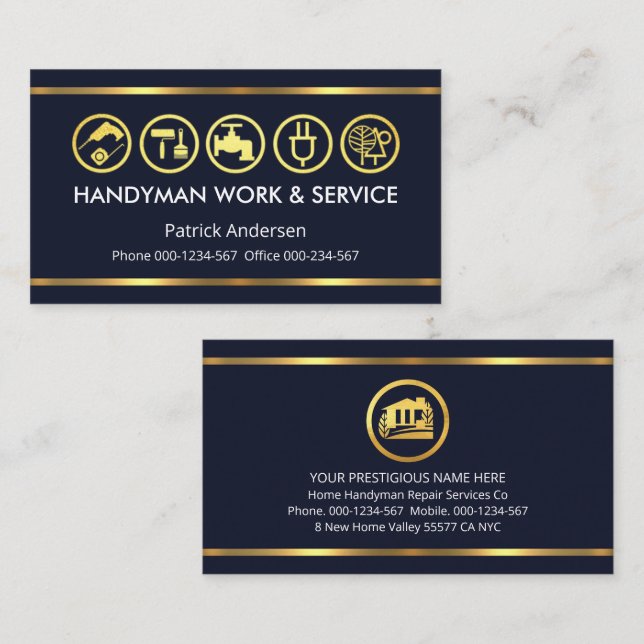 Einfache Minimalistische Gold Handyman Tools Line Visitenkarte (Vorne/Hinten)