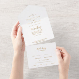 Einfache Minimalistische Goldhochzeit All In One Einladung