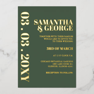 Einfache Minimalistische Grüne Moderne Hochzeit Folieneinladung