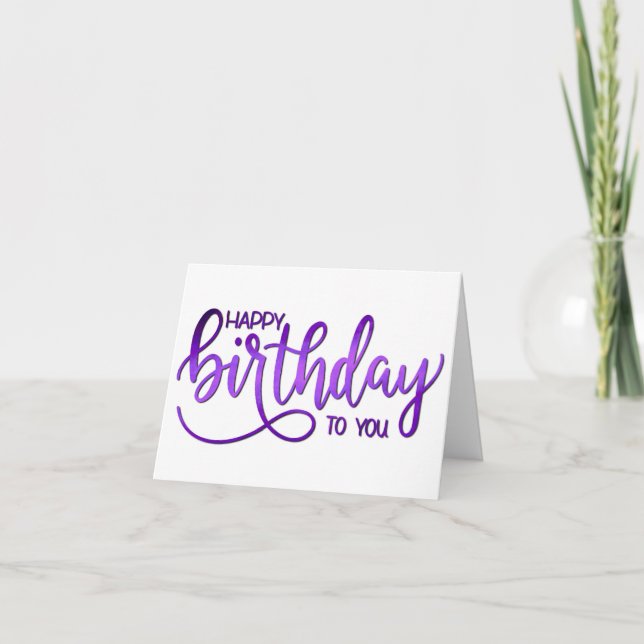 Einfache Minimalistische Handschrift Lila Geburtst Karte (Vorderseite)