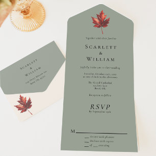 Einfache Minimalistische Herbst-Hochzeit in Salbei All In One Einladung
