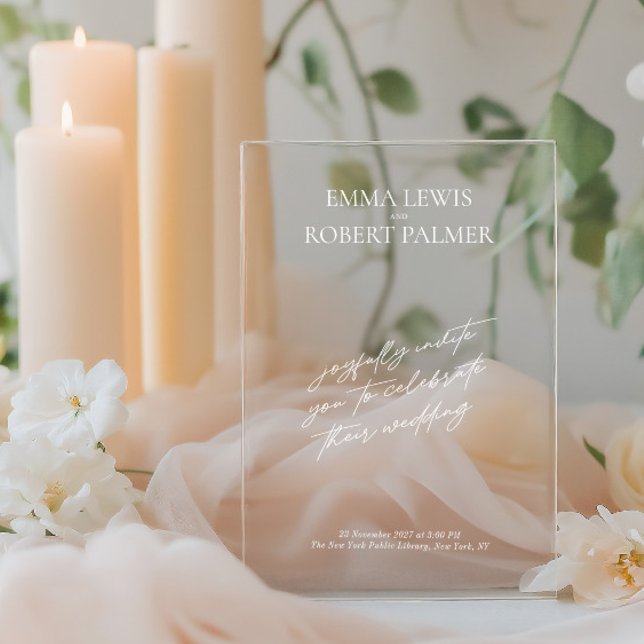 Einfache Minimalistische Hochzeit Acryleinladungen (Simple Minimalist ﻿Calligraphy Wedding Acrylic Invitations)