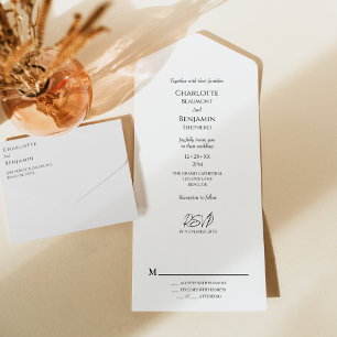 Einfache Minimalistische Hochzeit All In One Einladung