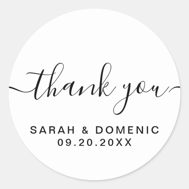 Einfache Minimalistische Hochzeit Danke Chic Runder Aufkleber (Vorderseite)