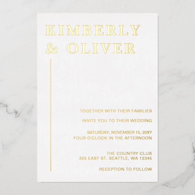 Einfache Minimalistische Hochzeit Folieneinladung (Vorderseite)