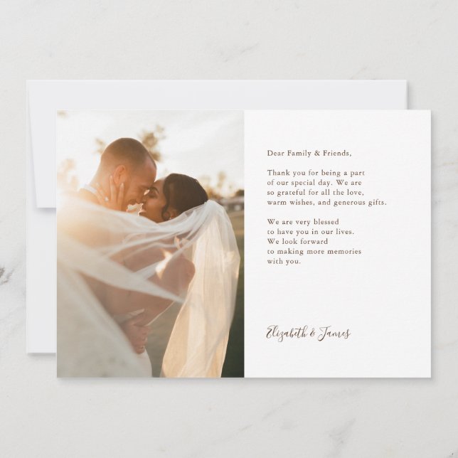 Einfache Minimalistische Hochzeit Foto Dankeschön  Dankeskarte (Rückseite)