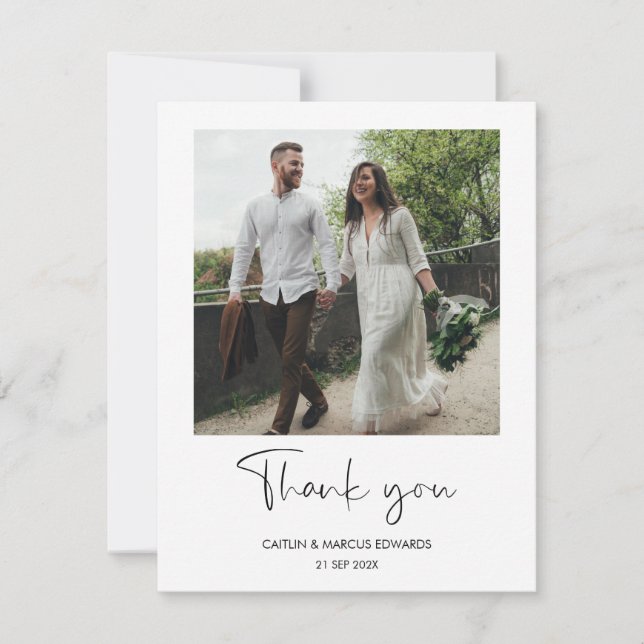 Einfache Minimalistische Hochzeit Foto Dankeschön  Einladung (Vorderseite)