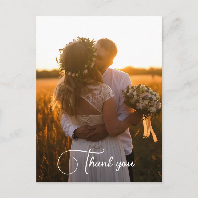 Einfache Minimalistische Hochzeit Foto Vielen Dank Postkarte (Vorderseite)