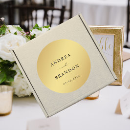 Einfache Minimalistische Hochzeit in Gold und Schw Runder Aufkleber