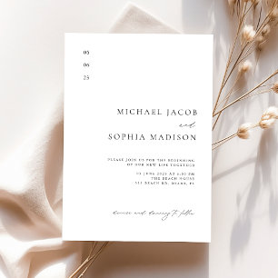 Einfache Minimalistische Hochzeit in Schwarz und W Einladung