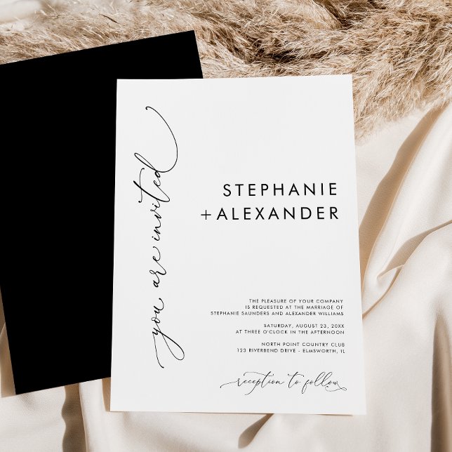 Einfache Minimalistische Hochzeit in Schwarz und W Einladung (Von Creator hochgeladen)