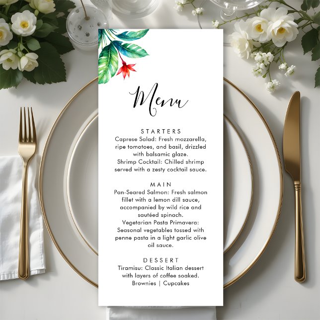 Einfache Minimalistische Hochzeit in tropischer Ve Menükarte (Von Creator hochgeladen)