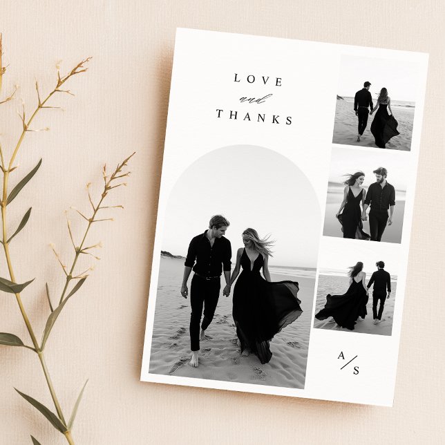 Einfache Minimalistische Hochzeit mit 4 Fotos Dankeskarte (Von Creator hochgeladen)