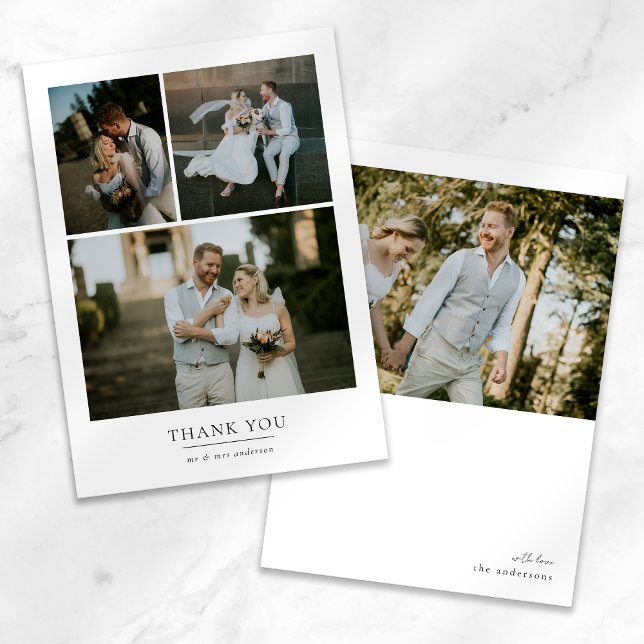 Einfache Minimalistische Hochzeit mit 4 Fotos Dankeskarte (Von Creator hochgeladen)