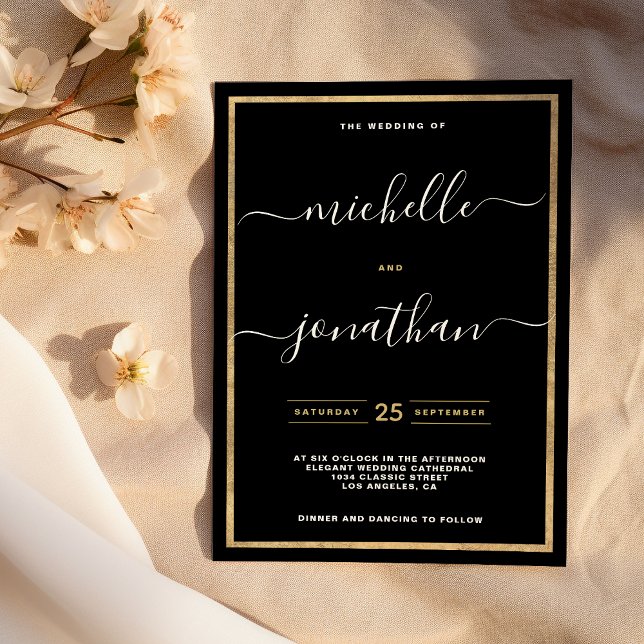 Einfache Minimalistische Hochzeit mit schwarzem Go Einladung (Simple minimalist black gold calligraphy wedding)