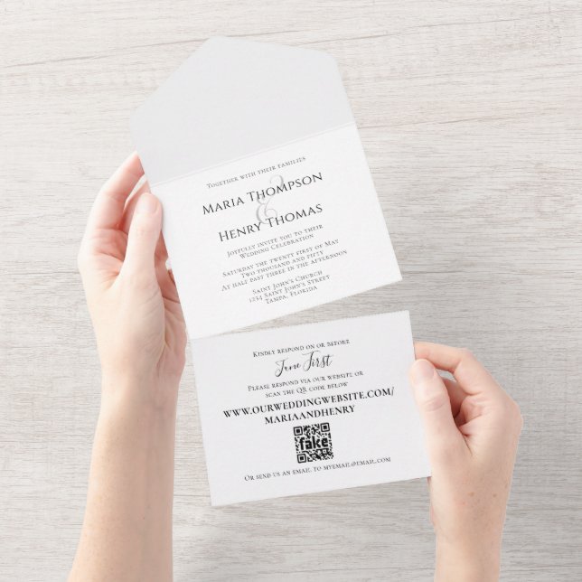 Einfache Minimalistische Hochzeit QR-Codegast adre All In One Einladung (Abreißen)