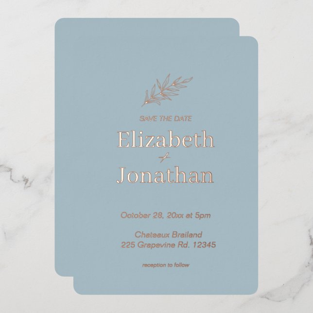 Einfache minimalistische Hochzeit retten das Datum Folieneinladung (Vorderseite/Rückseite)