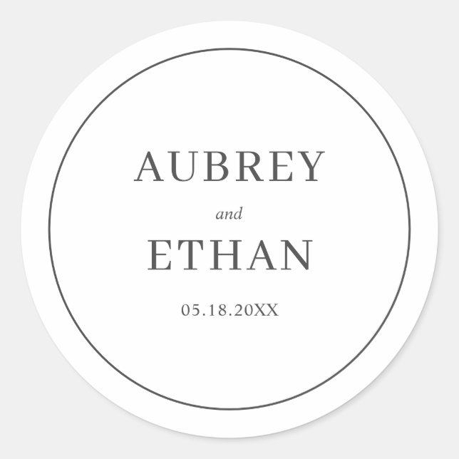 Einfache Minimalistische Hochzeit Runder Aufkleber (Vorderseite)