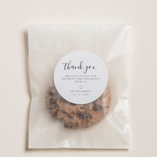 Einfache Minimalistische Hochzeit Weiß & Schwarz V Runder Aufkleber (Simple White & Black Minimalist Wedding Thank You Classic Round Sticker
)