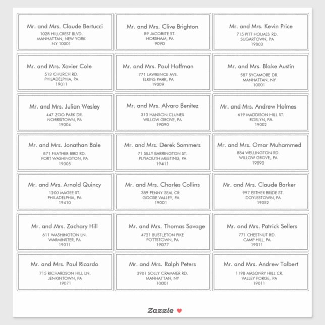 Einfache Minimalistische Hochzeitgastadresse Aufkleber (Blatt)