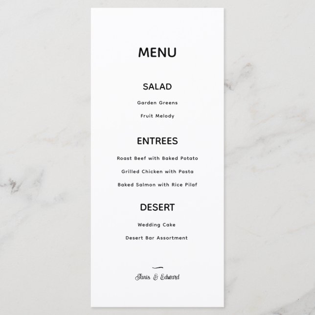 Einfache Minimalistische Hochzeitkarte Menükarte (Vorderseite)