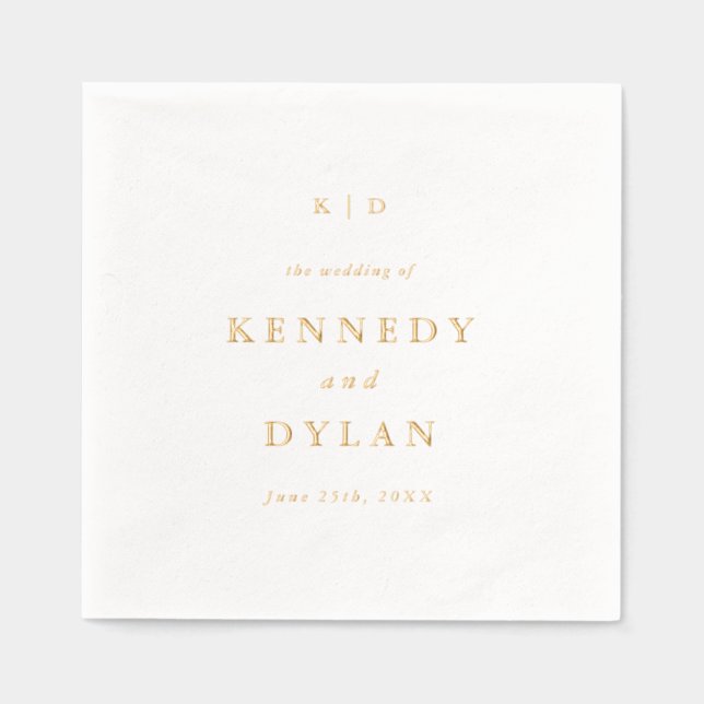 Einfache Minimalistische Hochzeitmonogramm Servietten Mit Folie (Vorderseite)