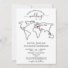 Einfache Minimalistische Hochzeitsdestination Welt Einladung