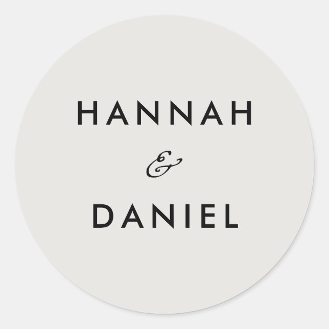 Einfache Minimalistische Hochzeitseinladung & Favo Runder Aufkleber (Vorderseite)