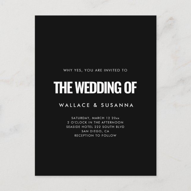 Einfache minimalistische Hochzeitseinladung Postkarte (Vorderseite)