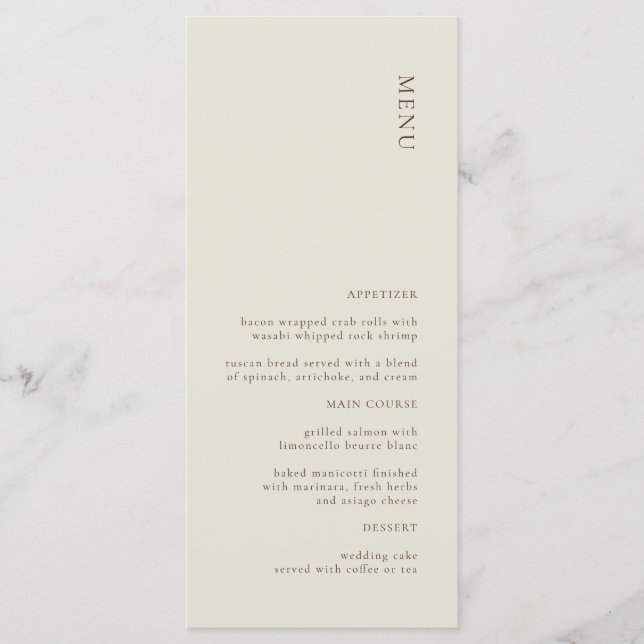 Einfache Minimalistische Hochzeitskarte Menükarte (Vorderseite)