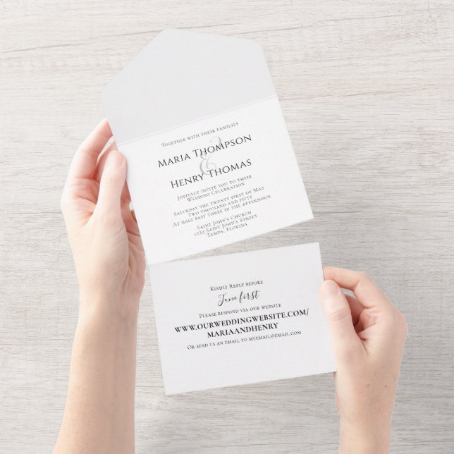 Einfache Minimalistische Hochzeitsseite All In One Einladung (Abreißen)