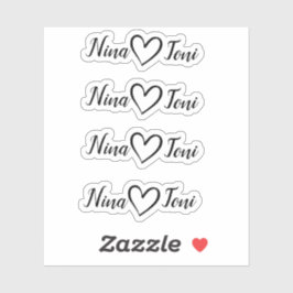 Einfache Minimalistische Kalligrafie Herz-Zwei Nam Aufkleber