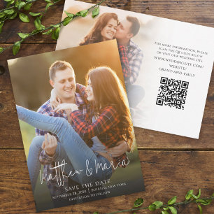 Einfache Minimalistische Kalligrafie Zwei Foto QR- Save The Date