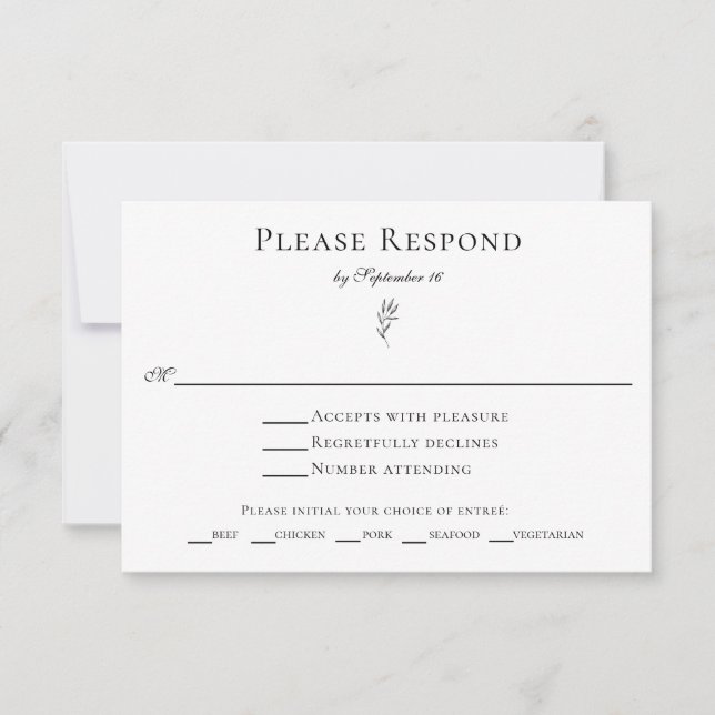 Einfache Minimalistische klassische Elegante Leaf- RSVP Karte (Vorderseite)