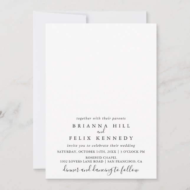 Einfache Minimalistische künstlerische Hochzeit Einladung (Vorderseite)