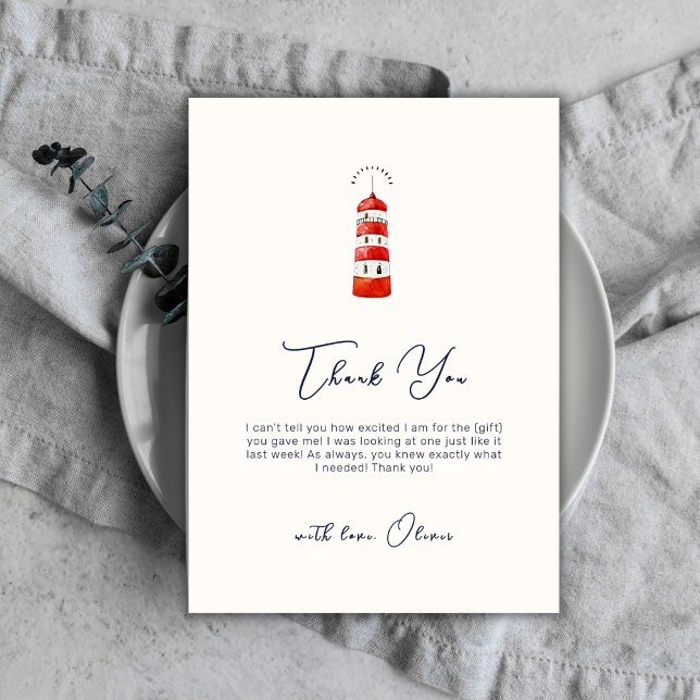 Einfache Minimalistische Leuchtturmdusche Dankeskarte (Simple Minimalist Nautical Lighthouse Baby Shower Thank You Card)