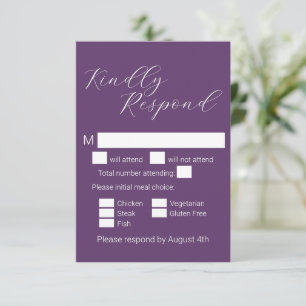 Einfache Minimalistische Lila Mahlzeiten RSVP Karte