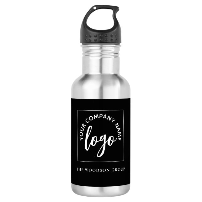 Einfache Minimalistische Logo-Schwarzes Wasser-Fla Edelstahlflasche (Vorderseite)