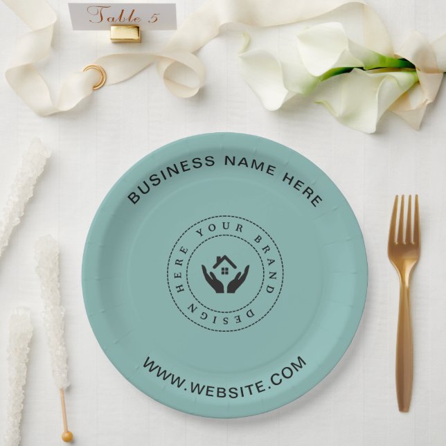 Einfache Minimalistische Logo- und Textwerbung Pappteller (Hochzeit)