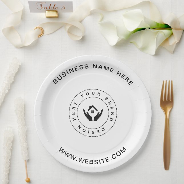 Einfache Minimalistische Logo- und Textwerbung Pappteller (Hochzeit)