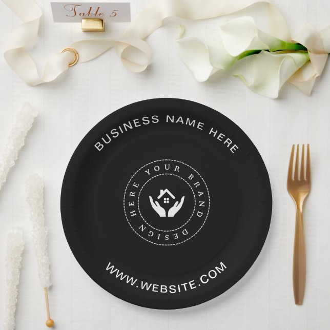 Einfache Minimalistische Logo- und Textwerbung Pappteller (Hochzeit)