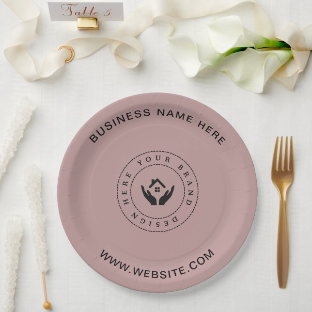 Einfache Minimalistische Logo- und Textwerbung Pappteller (Hochzeit)